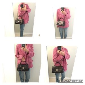Chanel Coco top handles chevron Iridescent calfskin Leather flap small size bag.